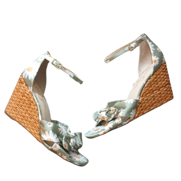 Jessica Simpson Daisy Matte Sage Satin Wedge Sandals Size 8.5 - Picture 1 of 10